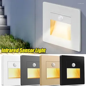 Luzes noturnas pir sensor de movimento led luz embutida lâmpada de indução infravermelha para passos escada corredor quarto cozinha