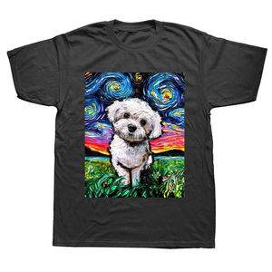 Herr t-shirts roliga malteser poodle hundkonst t skjortor grafisk bomull streetwear kort ärm födelsedagspresenter sommarstil t-shirt herr kläder