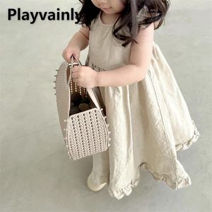 Girl Dresses Korean Style Summer Clothes For Baby Dress Back V-neck Sleeveless Princess Loose Doll Skirt Kids E1158