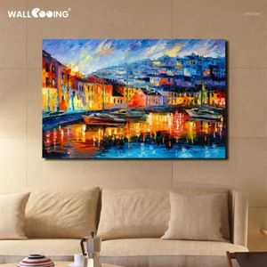 100% hand-painted landscape oil painting venice on canvas abstract paintings Italy yellow wall art pictures for living room1206c