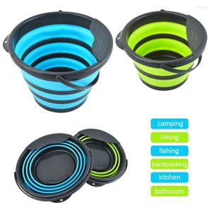 Vattenflaskor Collapsible Silicone Hink med filter bärbar vandring fiske camping BBQ container köksutrymme spara