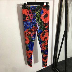 Kvinnors byxor vår 2024 Satin Highwaist 3D Printcasual Y2K Högkvalitativ stretch Slim Leggings Elastic midja Smallleg