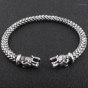 Bracciale gotico vichingo drago norvegese Bracciale apertura fatto a mano Vikings of Midgard Braccialetti lupo a due teste per accessori uomo1290j