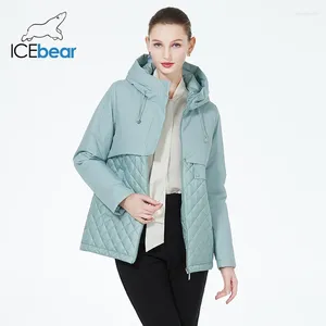 Women's Trench Coats ICEbear 2024 Women Casual Short Jackets Hooded Windproof Female Spring Autumn Parka Long Sleeve Thin Padded Coat