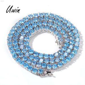 Collana a catena da tennis ghiacciata con zirconi blu da 4 mm Gioielli all'ingrosso di rapper bling