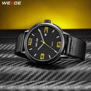 WEIDE marchio di alta qualità moda casual calendario quarzo analogico automatico data orologio da uomo orologio da polso cinturino in pelle PU nero ore2643