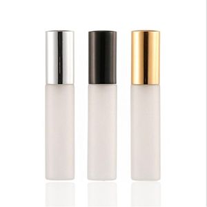 10 ml parfymflaskor med sprayer frostat glas guld silver svart kosmetisk behållare påfyllbar dim spray flaska 25 st lot333k