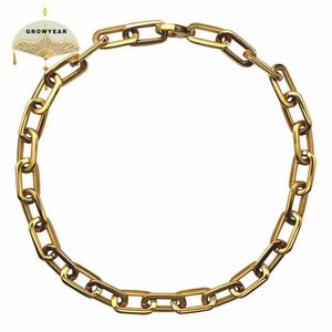 Thick Flat Rounded Rectangle Gold-color Link Chain Necklace Men Women Stainless Steel Fashion Jewelry 1 Piece270M