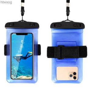 Bolsas de telefone celular Universal Waterproof Phone Case Arm Band Bag para iPhone 14 13 12 11 Pro Max XR XS 7 8 Plus Samsung S23 S22 Swim Bolsa Impermeável YQ240131