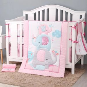 Três peças conjunto de cama do bebê bonito dos desenhos animados elefantes tema berço kit alta qualidade lençóis antiderrapantes dormir presente 240127