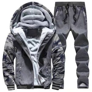 6XL European and American plush and thick hoodie set, large hooded men's sports set