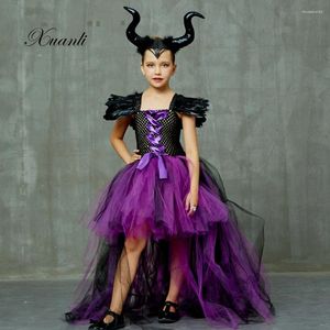 Flicka klänningar flickor tutu klänning maleficent ond drottning och horn halloween cosplay häxdräkt för barn barn julfest