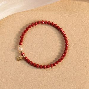 Bangles Natural Pearl Fortune Brand Cinnabar Bracelet Women's Lucky Beads wealth HandString This Life Year Amulet Gift for Girlfriend
