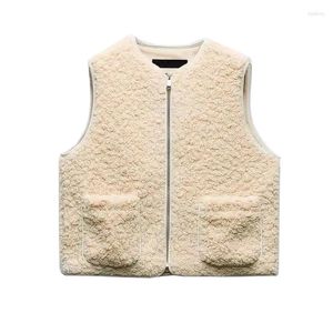 Gilet da donna in lana di agnello calda per le donne moda coreana autunno inverno top senza maniche tasche eleganti cardigan giacche abbigliamento donna
