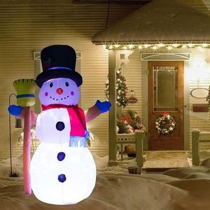 Juldekorationer 1 2m LED -upplysta uppblåsbar snögubbe Air Night Lamp Decoration Giant Santa Claus med Crutch Xmas Props D2944