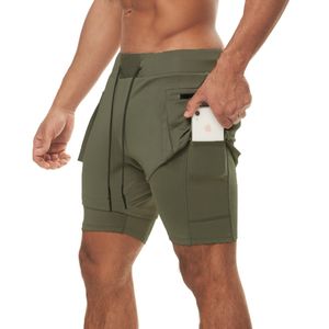 Herren-Yoga-Sport-Shorts, schnell trocknende Shorts mit Tasche, Handy, lässig, Laufen, Fitnessstudio, kurze Jogger-Hose mit Innenfutter DK49