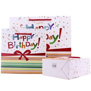 Gift Wrap 5PCS Happy Birthday Environment Friendly Kraft Paper Bag With Handles Recyclable Shop Store Packaging235I