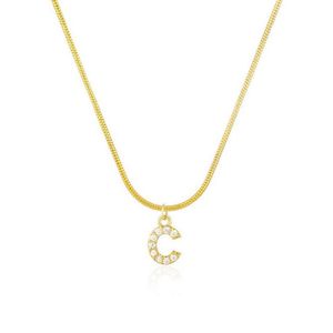 Inlagd zirkonhänge halsband bokstav initial hänge halsband för kvinnor guldkedja söt charms collier alfabethalsband juvelr2505