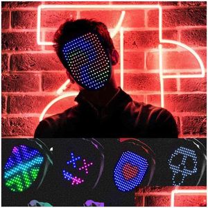 Parti Maskeleri Bluetooth RGB LED Maske DIY Resim Animasyon Metni Forcostume Oyun Bar Performansı Cadılar Bayramı Noel Karnavalı Deco Drop DH1FZ