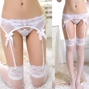 Women Socks Women's Girls Sexy Bow Sheer Lace Top Thigh-Highs Stockings & Garter Belt Suspender Lingerie Accessories 4 Colors 1Pc