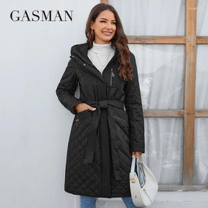 Women's Trench Coats GASMAN 2024 Spring Down Jacket Autumn Women Coat Long Parka Fashion Jackets Female Thin Cotton 8352