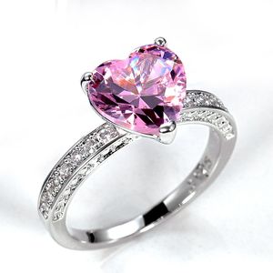 Anel de diamante feminino clássico brilhando CZ Zircon em forma de coração dedo anel de noivado de casamento presentes para amantes