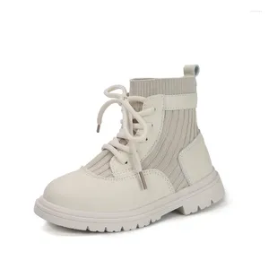 Botas moda tornozelo menina crianças sapatos 2024 outono feminino tricô bota de couro criança casual tênis 3 4 5 6 7 8 10 11 12 anos