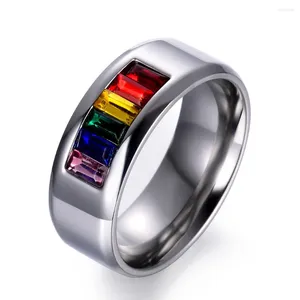 Cluster Rings Classic Men Titanium Steel Ring Silver Filled Colorful Rainbow Gay Pride for Women Party Jewelry Alliance Storlek 5-12