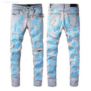 Jeans masculinos homens qualidade amirs 22ss nova moda legal estilo luxo designer denim calça angustiado rasgado motociclista preto azul jean slim fitqy0w7hsx