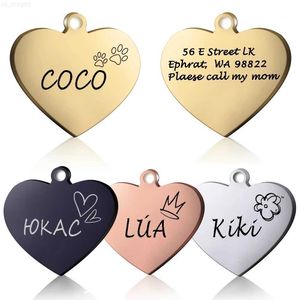 Dog Collars Leashes Dog ID Heart Tag Custom Personalized Cat Collar Pendant Engraved Pet Necklace Chain Charm Supplies For Name Products