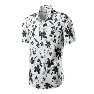Herr t -skjortor 2024 sommar multifärgad jacquard kort hylsa skjorta avslappnad blommig hög män lös blus