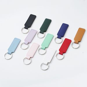 10 Colors Creative PU Leather Keychain Simple Solid Color Business Car Keychain DIY Keychain Pendant Wholesale