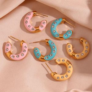 Hoop Earrings Y2K Style Jewelry For Girl Blue Yellow Pink Enamel Donut Shape Women Stainless Steel