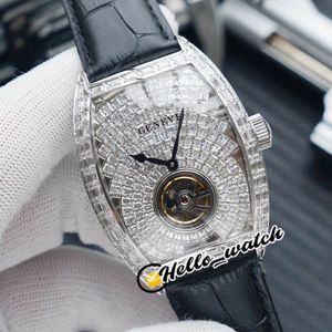 TWF New V2 Version Grand Cintree Curvex Tourbillon Gypsophila 8880 Automatic Mens Watch Steel All Diamond Leather Strap Watches He308n