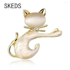 Brooches SKEDS Cute Women Cat Opal Pins Kids Metal Animal Student Bag Crystal Accessories Jewelry Clothing Coat Badges Lapel Pin