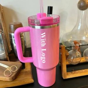 The Quencher H2.0 40oz Occss Cosmo Pink Parade Tumblers Care Care Cups Terms Stainless Steel Termos Tumbler Valentine Gift Pink Parkle 0131