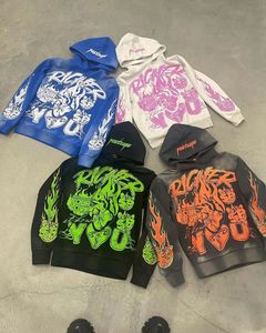 Amerikanischer Grafikdruck Hoodies Sweatshirt Plüsch Pullover Harajuku Vintage Y2K Streetwear High Street Trainingsanzug Herrenbekleidung 240131
