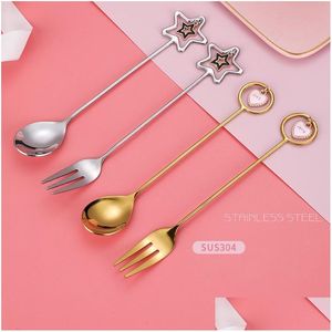 Spoons Wholesale 304 Stainless Steel Cute Star Heart And Forks Ins Style Sier Gold Color Drop Delivery Home Garden Kitchen Dining Ba Dh5Et