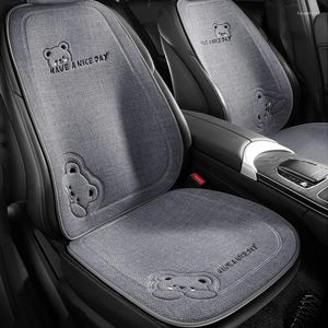 Car Seat Covers 2024 Cartoon Bear Cover Linen Breathable Auto Bottom Back Pad Dustproof Fashion Cushion Mat Universal