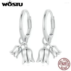 Orecchini a cerchio WOSTU 925 argento sterling giglio della valle orecchio fiore ossidato per le donne gioielleria raffinata regalo quotidiano