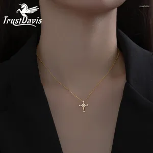 Hängen Trustdavis Real 925 Sterling Silver Fashion Sweet CZ Cross Pendant Necklace For Women Wedding Anniversary Jewelry DS3471