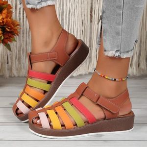 Sandaler kvinnor 2024 Summer Fashion Rome Beach Sport Casual Ladies Shoes Soft Bohemian Mixed Color Zapatos de Mujer