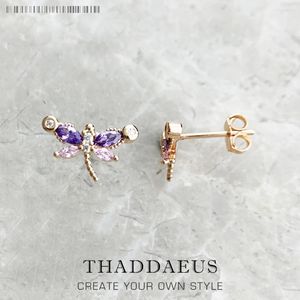 Stud Earrings Dragonfly With Stones Europe Style Fine Jewerly For Women 2024 Summer Cute Gift In 925 Sterling Silver