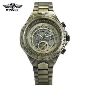 Boas notícias vencedor masculino relógio automático novo vintage bronze relógio mecânico 10m à prova dwaterproof água aço inoxidável negócios watch2655