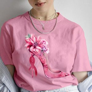Kvinnors T-skjortor Hög hälsko Bröstcancer Grafisk skjorta för kvinnor Hip Hop Fashion Casual O-Neck Kort ärm plus storlek Tshirt