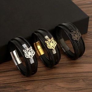 Charm Bracelets Trendy Metal Tiger Hand-Woven Leather Men Smooth Magnetic Buckle Punk Classic Jewelry Gift Wholesale