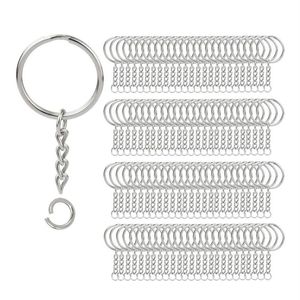 200pcs Zincir Gümüş Anahtar Halkası ve Açık Atlama Halkaları ile Anahtar Zincir Halkaları Bölümler için Toplu DIY 1 inç 25mm209m