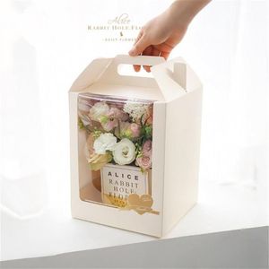 High-end Transparent PVC Window Flower Bouquet Packaging boxes Hand-carry Kraft Paper Box Gift Packaging Box1238O