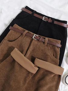 Pantaloni da donna donna velluto a coste a vita alta 2024 autunno Vintage coreano Casual gamba larga elegante cintura in cotone sciolto Streetwear