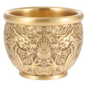 Bowls Brass Dragon Cylinder Office Decor Fortune Basin Chinese Treasure Bowl Decorative Tabletop Decoration